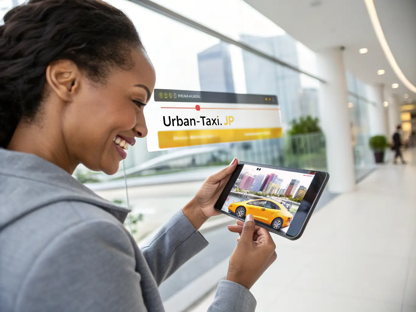 A digital illustration of a smartphone displaying a taxi booking app interface, highlighting ease of use and convenience for customers.