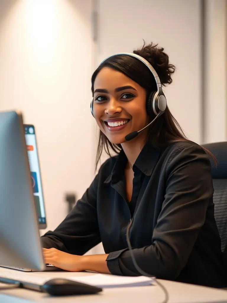 A customer support representative assisting a client via live chat, emphasizing the availability and responsiveness of the support team.